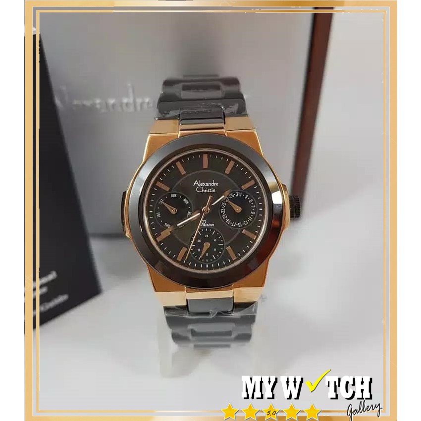 ALEXANDRE CHRISTIE AC WANITA 2224 BLACK ROSEGOLD / JAM ALEXANDER CHRISTIE WANITA 2224 KERAMIK