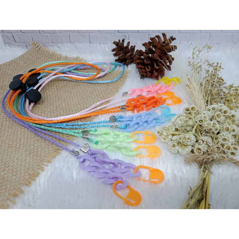 Strap Masker 2 in 1 Untuk Anak/Kalung Masker Rantai Warna Warni/Kalung Masker Hitam Tanpa Rantai