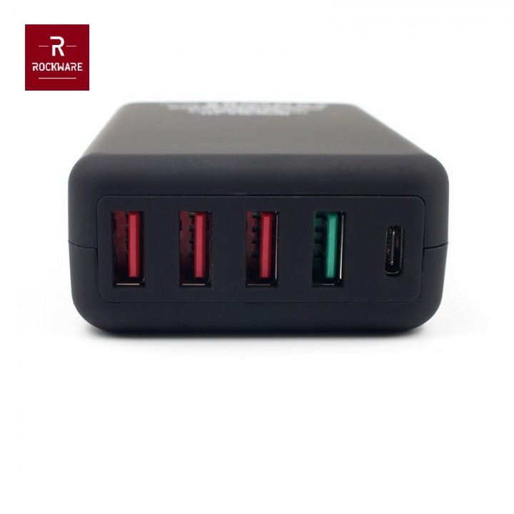 ROCKWARE T2T - Smart Fast USB Charger - 4 USB-A and 1  USB-C - 30W 6A