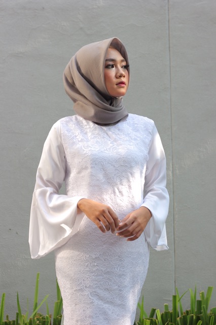 Dress Mermaid Tulle Bordir Wanita Putih M L XL XXL