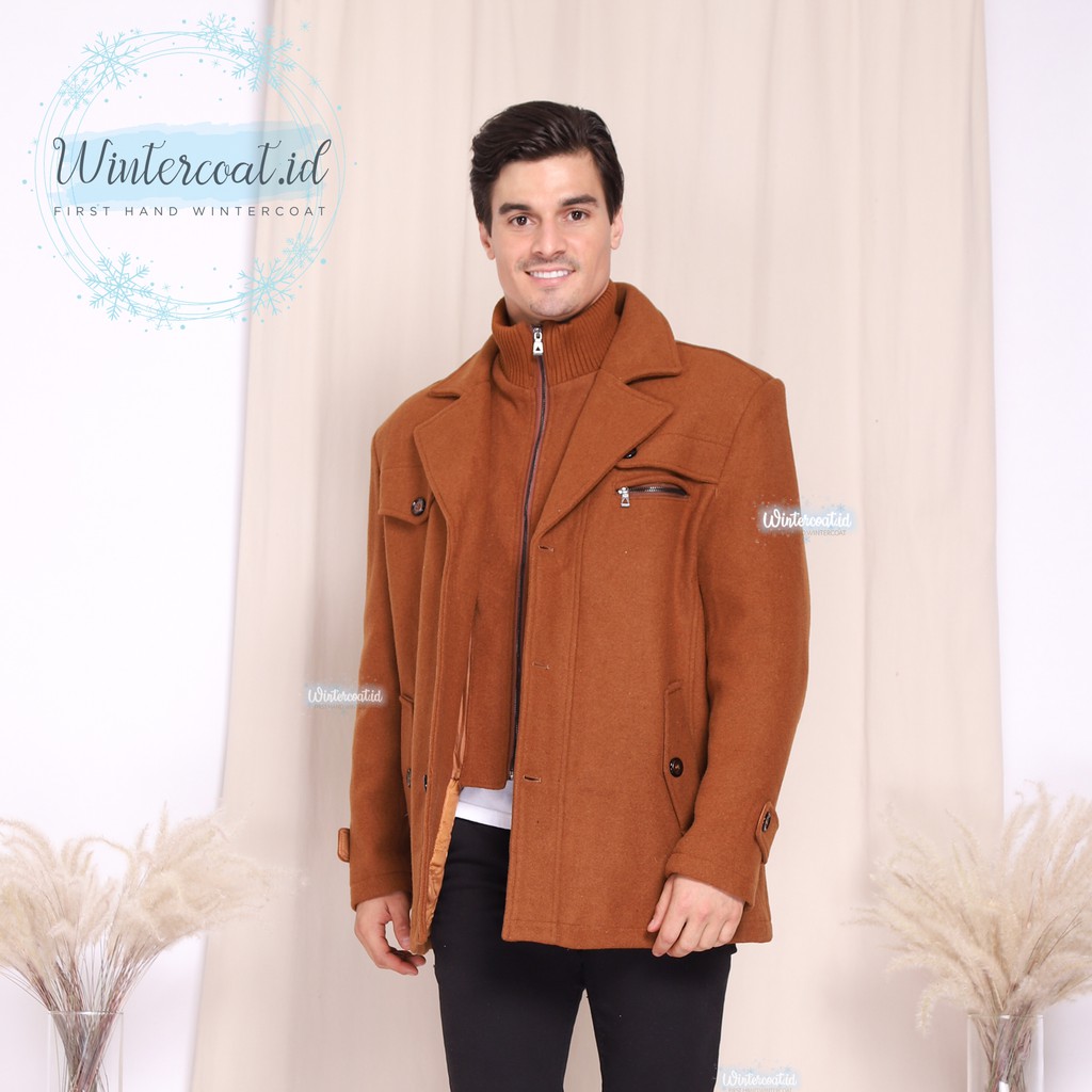 XAVIER Men Wool Coat BROWN L-7XL Winter Mantel pria cowok musim dingin big size jumbo plus size wint