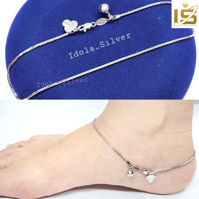 GELANG KAKI PERAK ASLI SILVER WANITA 925 LAPIS EMAS PUTIH MODEL ITALISANTA - PERHIASAN PERAK ASLI