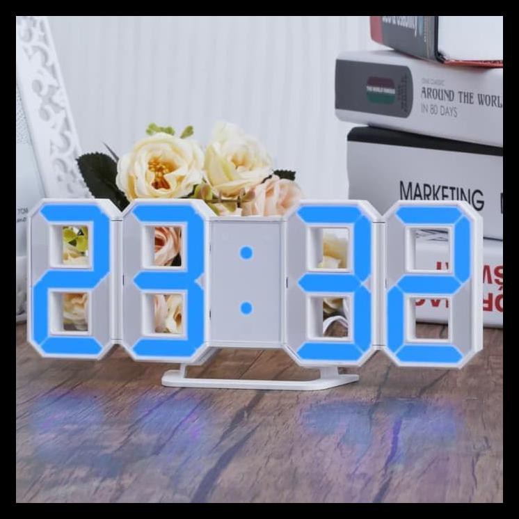 Jam Dinding Digital Unik Futuris Jam Meja Led Biru Dg Temperatur Alarm