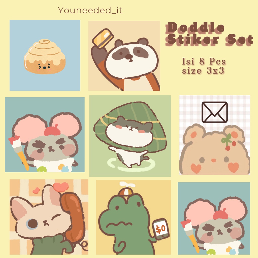 

8 Pcs Set Stiker Doodle For Journal/ Stiker Packaging Freebies