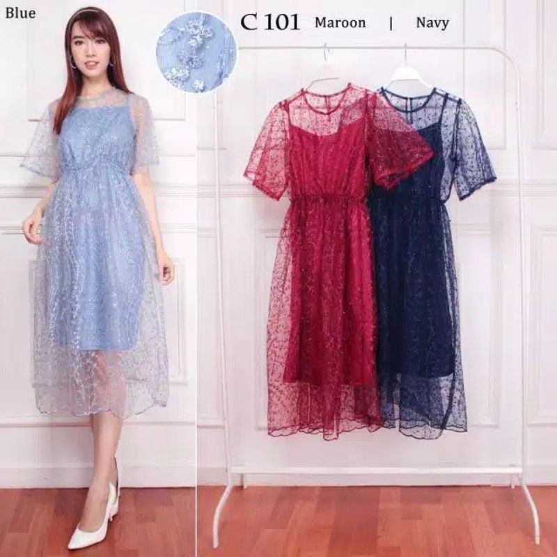 ALAILA LACE DRESS TILE MEWAH / DRESS PESTA PENDEK MEWAH