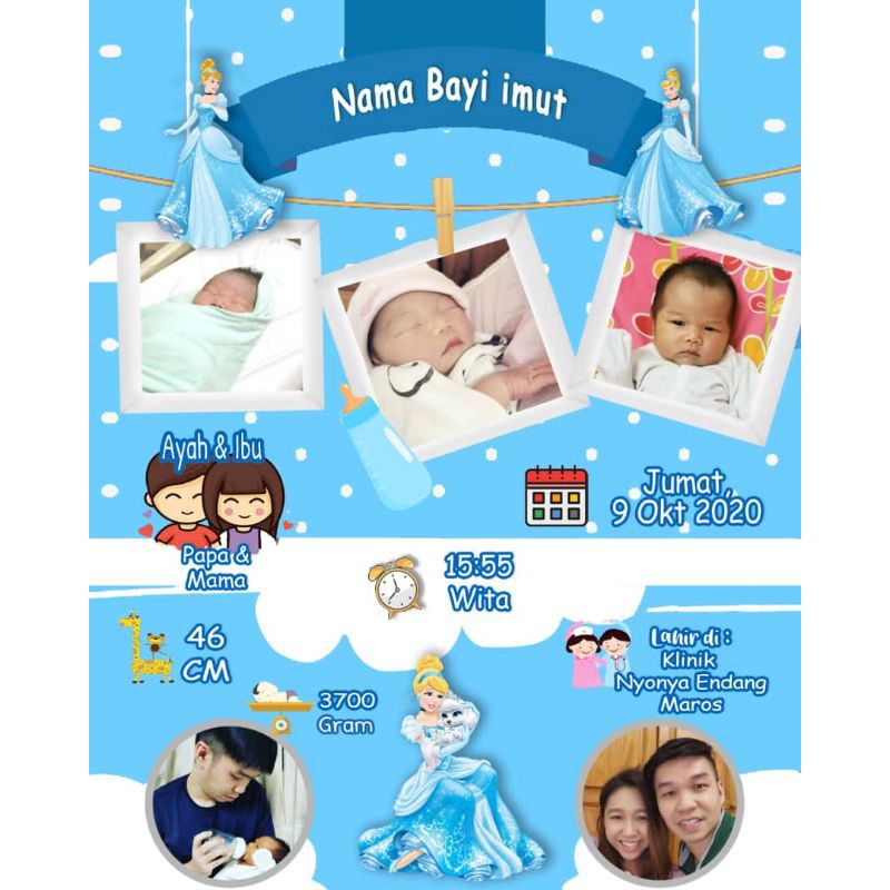 Desain biodata bayi tema cinderella