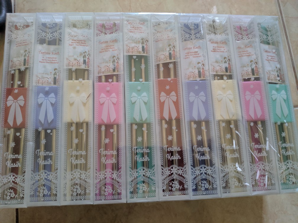 Souvenir Sumpit Stainless Kemasan Mika Motif + Kut