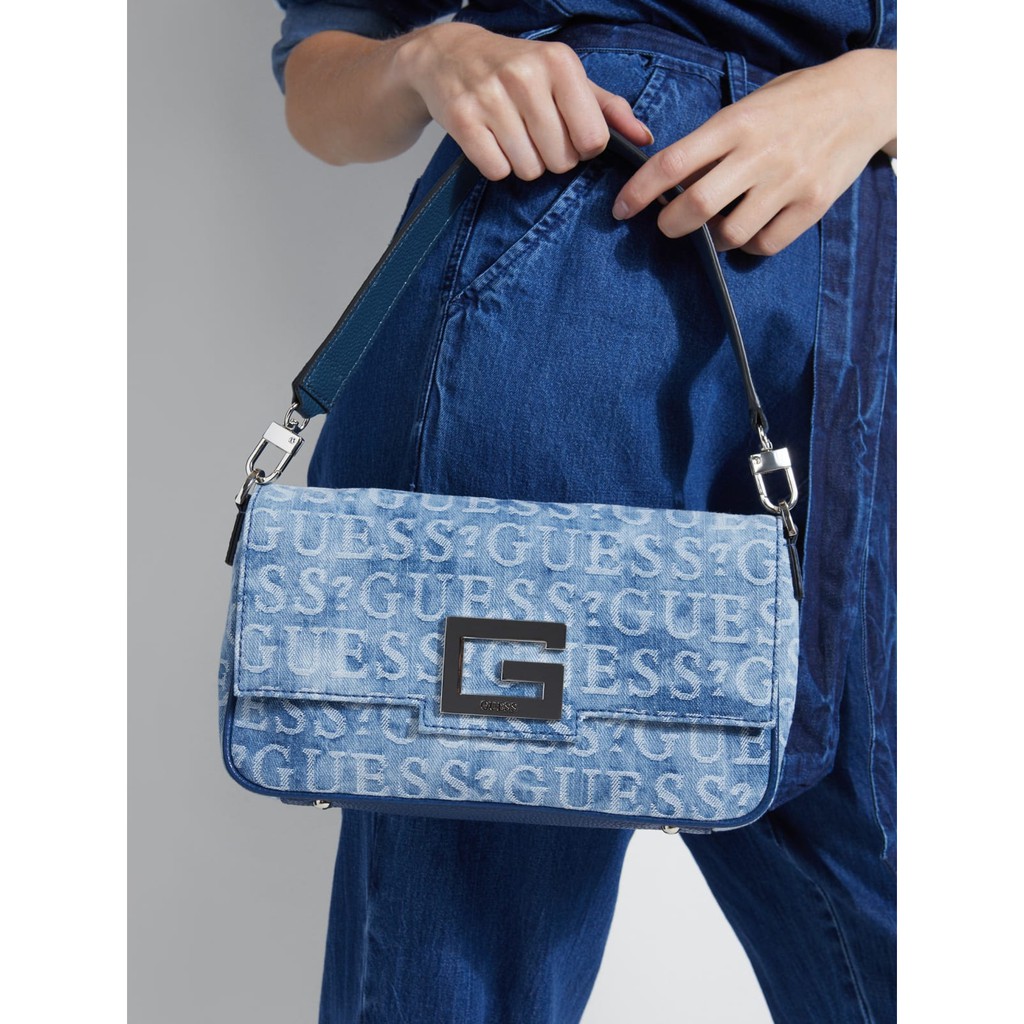 guess brightside denim shoulder bag