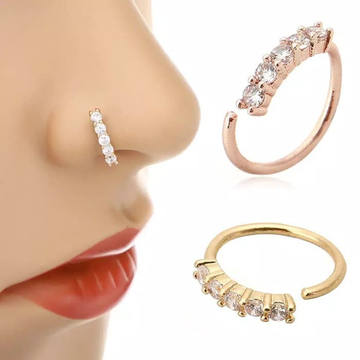 Cincin Hidung Telinga Hoop Helix 3 Warna Kristal Berlian Imitasi