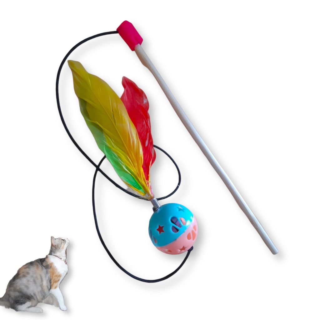 Cat Toys Stick Bulu Rainbow - Mainan Kucing Stik Bulu Warna