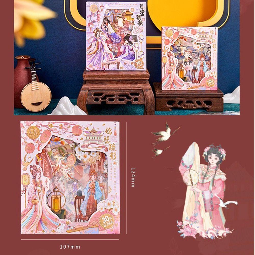 LANFY Stiker Alat Tulis 30lembar Self Adhesive Album Planner Tangan Akun Stiker Hias Hanfu Cewek Bahan Decals