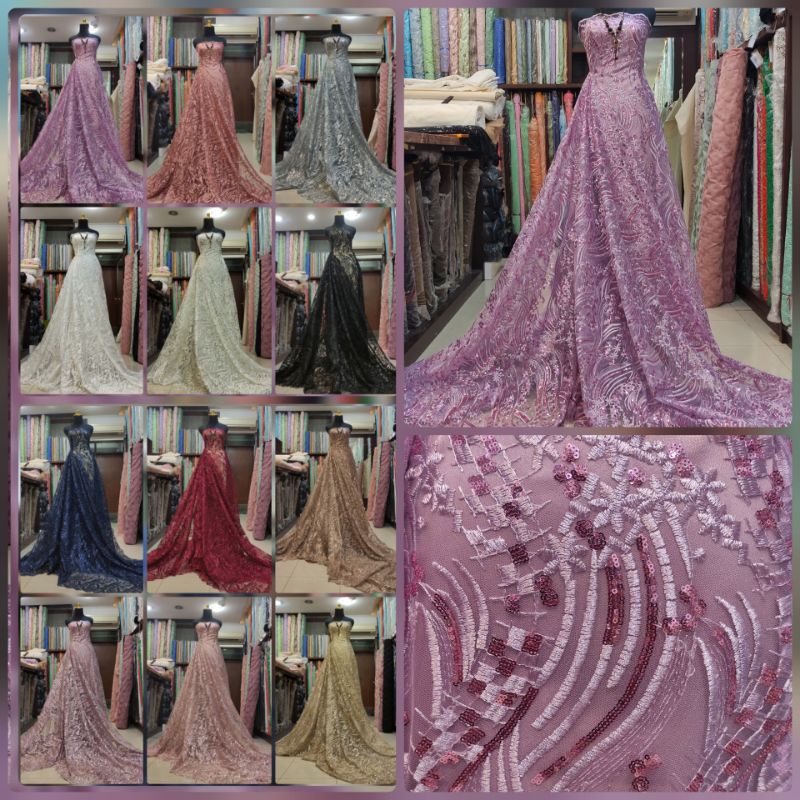 Kain Tile Brokat Bintang Salur Payet Bridal Sequin CBT12488