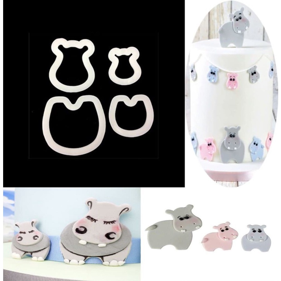 Fondant Cutter - Cetakan Fondant Baby Hippo (4pcs)