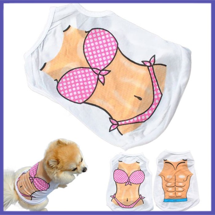 ✔ COD ✔ Baju Kaos Tshirt Hewan Anjing / Kucing Motif Bikini Otot dog clothes - Otot, XS