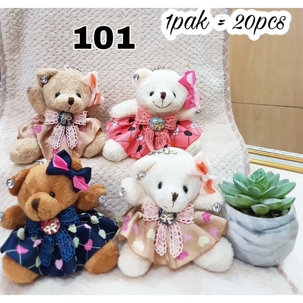 gantungan kunci boneka teddy bear lucu imut pita kancing Kode 101