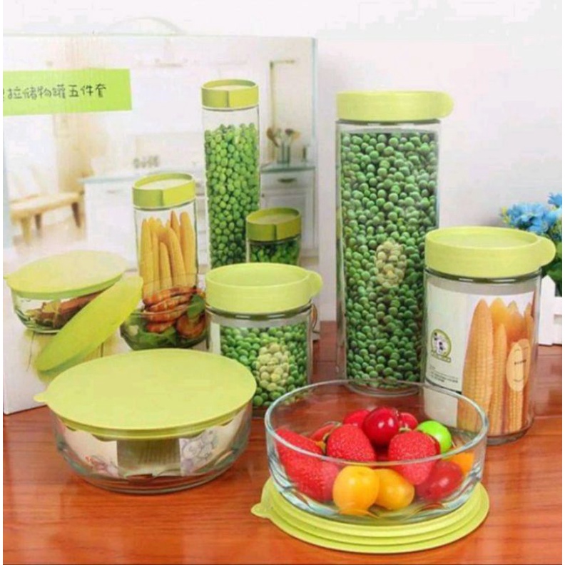 TopleskacaCanisterGlasswareSet5Hijau