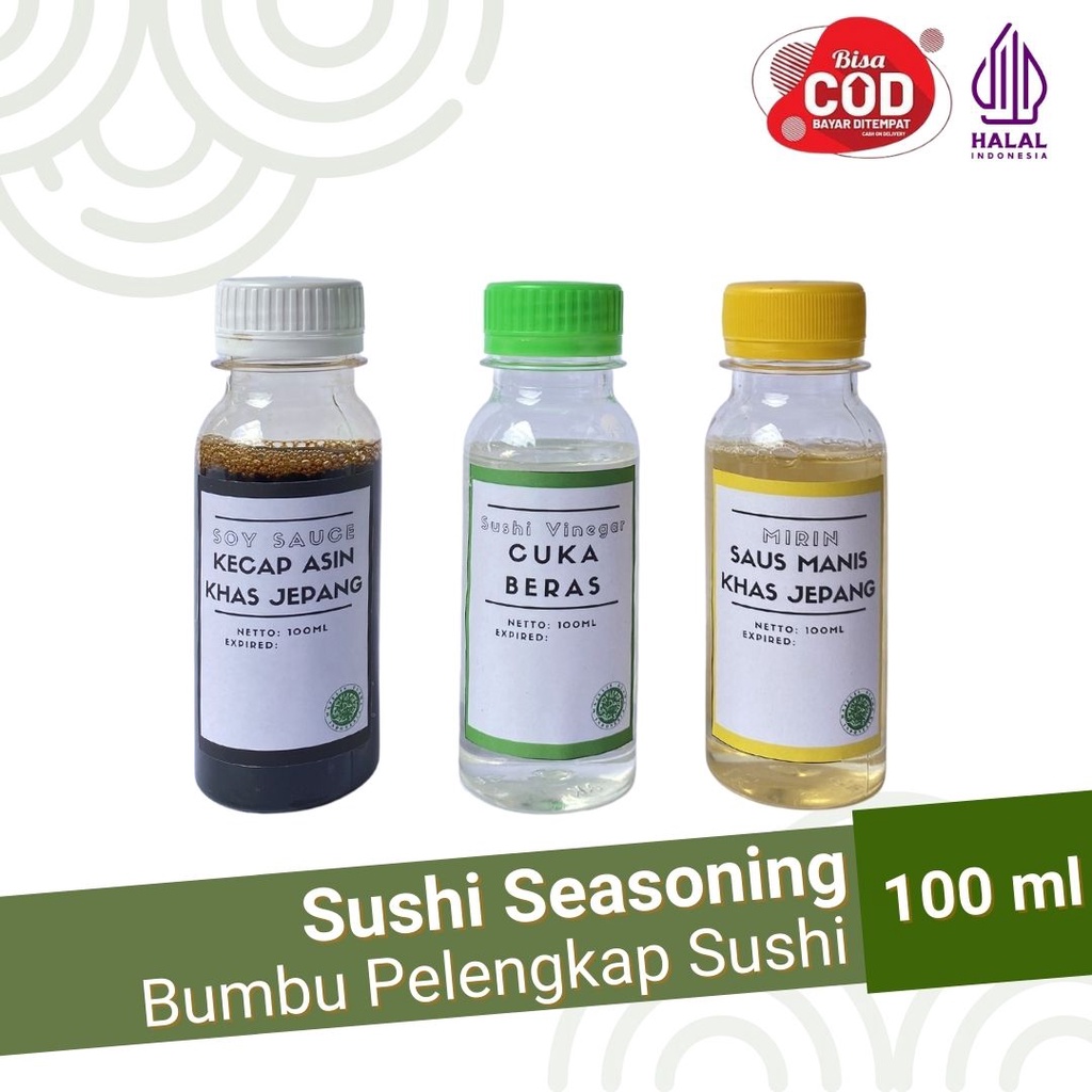 Bumbu Sushi 100 ml - Kikkoman Soy Sauce / Shoyu / Kecap Asin Jepang - Kikkoman Mirin - Cuka Beras / Sushi Vinegar / Cuka - MInyak WIjen 100ml - Sesame Oil - Sushi Seasoning