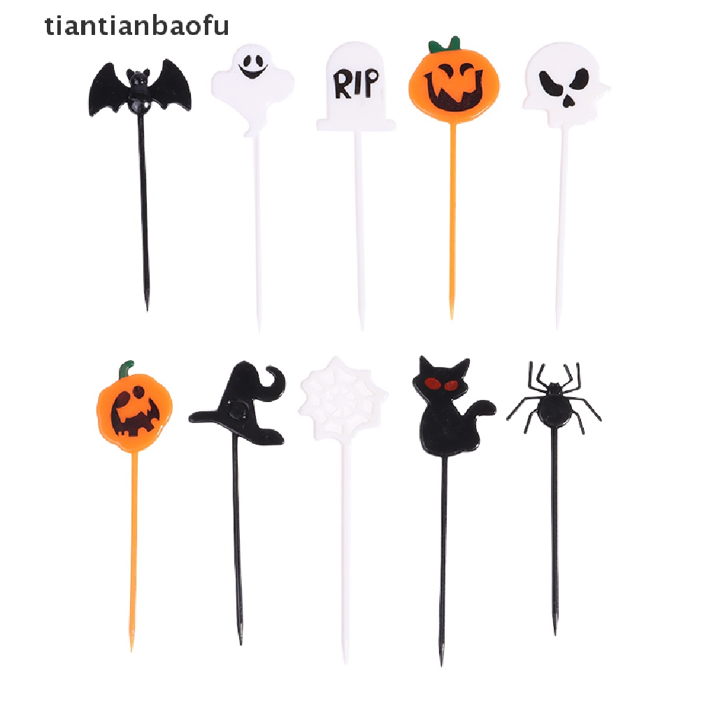 10pcs / Set Tusuk Gigi Buah / Dessert Desain Kartun Halloween Untuk Pesta