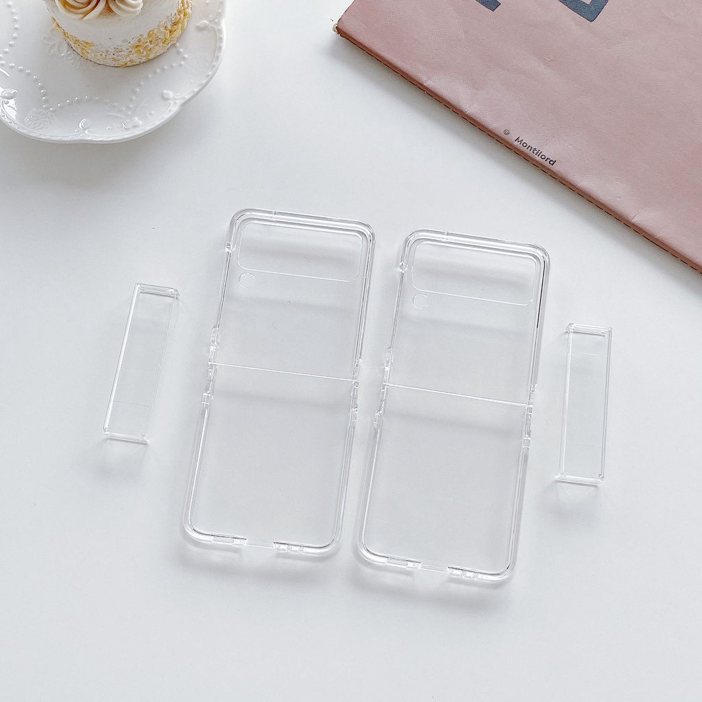 Case Bening Samsung Galaxy Z Flip 5 Flip 4 Flip 3 5G With Mid Cover Full Cover Casing Clear Transparant + Pelindung Tengah Anti Kuning