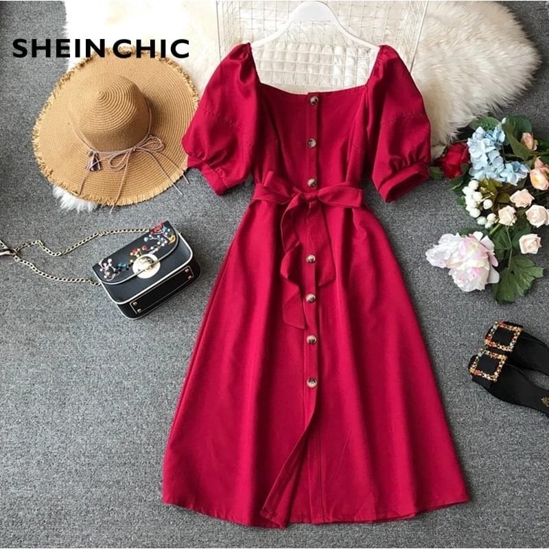 Basic id fashion Dres wanita full kancing / Gaun elegant  Amira korean style