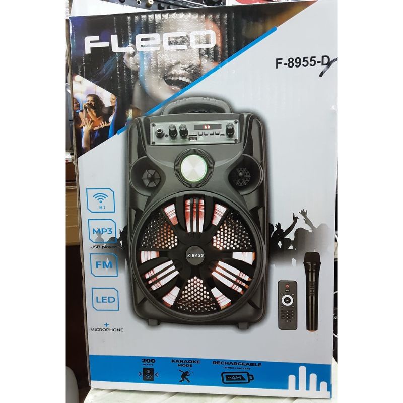 Speaker Wireless Fleco F-8955 D 8,5 Inch // Speaker Karaoke - USB - MMC - FM Radio - Free Mic Wireless