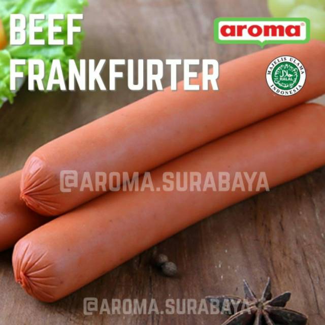 

AROMA Beef Frankfurter Sausage 1000gr / 1kg Sosis Daging Sapi Frank HALAL Meat Frozen Food