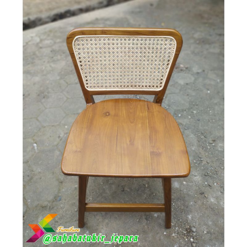 KURSI MINIBAR, KURSI KAFE KAYU JATI MIX ANYAMAN ROTAN NATURAL WOOD
