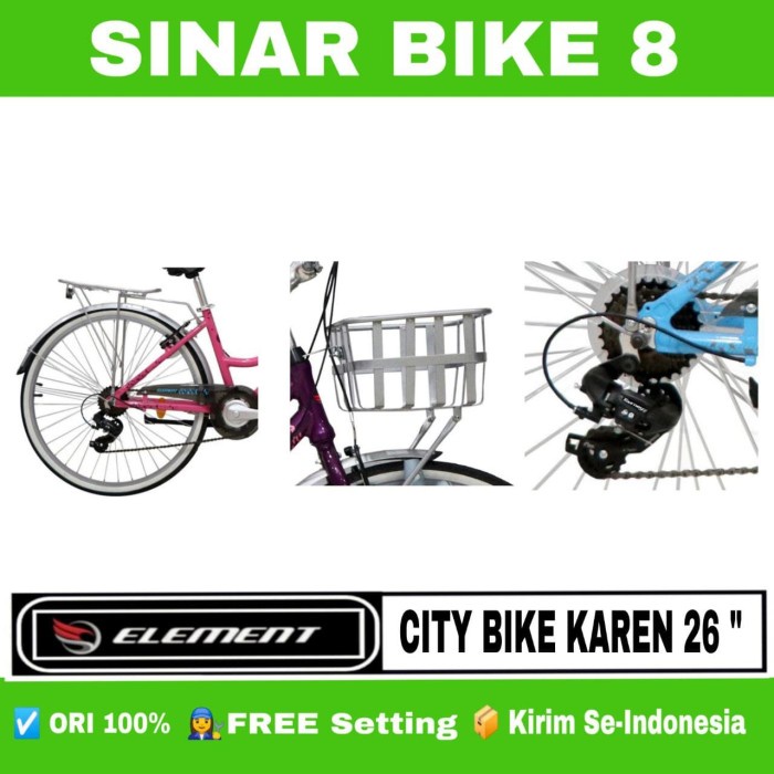 Sepeda Keranjang Dewasa Ukuran 26 Inch ELEMENT KAREN City Bike 7 Speed