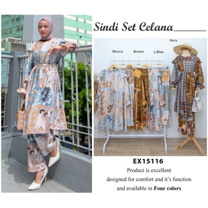 Extu original one set celana long tunik serut