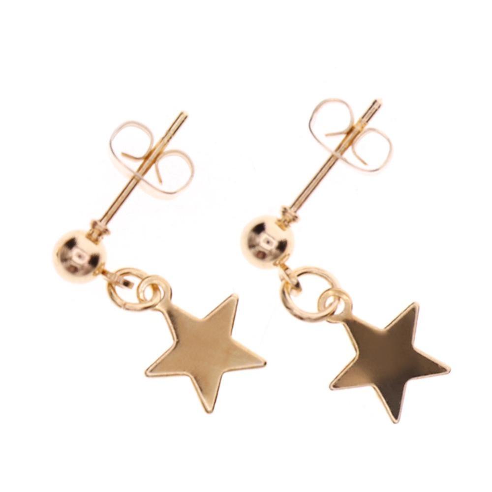 Timekey 1 Pasang Anting Tusuk Gantung Desain Bintang Pentagram Warna Silver / Gold Untuk Wanita A6K4