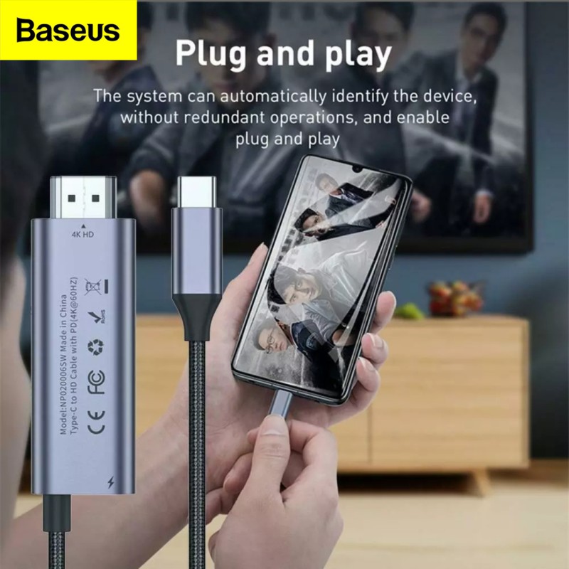 Adapter Kabel 2 in 1 BASEUS Type C to HDMI 4K PD Video Pro Cable HD