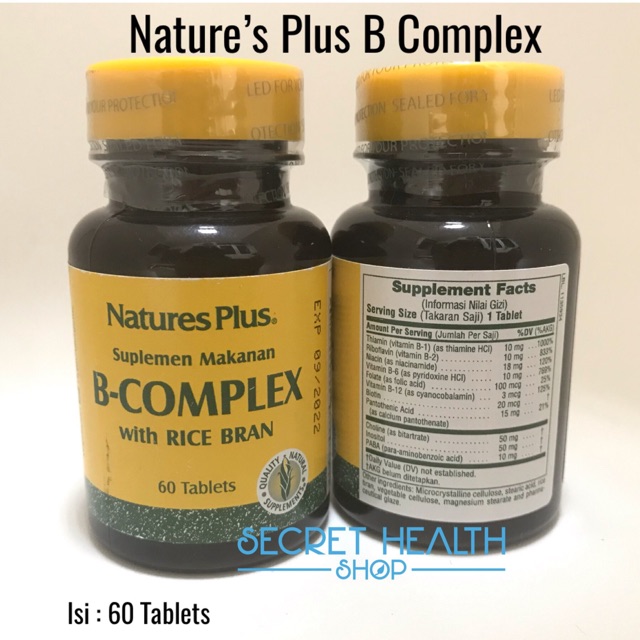 Natures Plus B Plex With Rice Bran Isi 60 Tablets Vitamin Suplemen Nature S Plus Indonesia