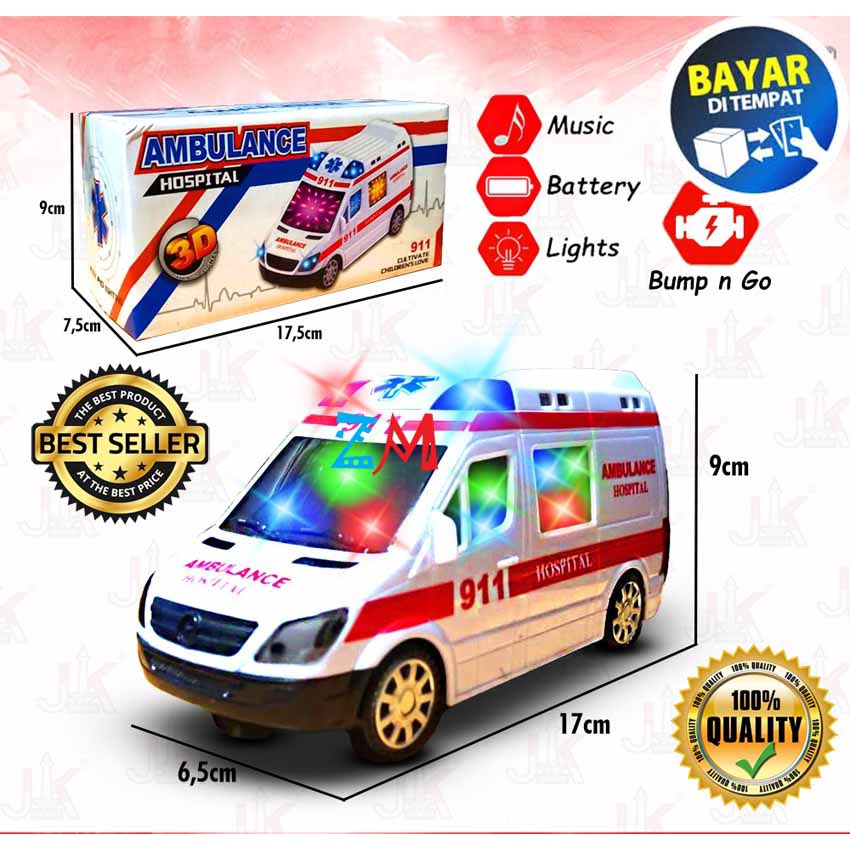 Mainan Anak Mobil Ambulans Bump And Go 3D Lampu Dan Suara Ambulance