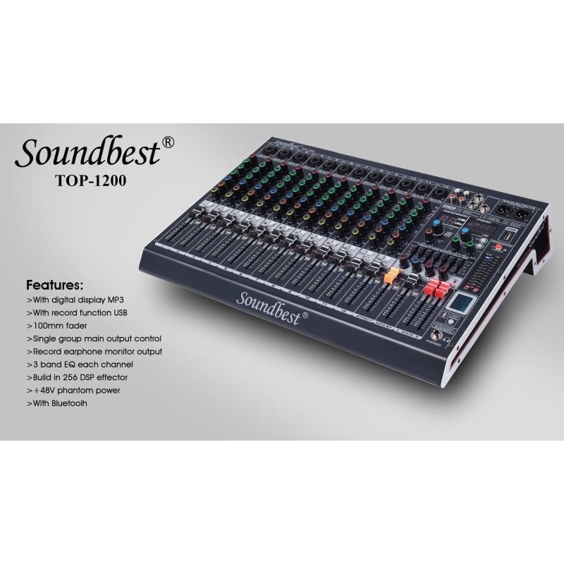 MIXER AUDIO SOUNDBEST 12 CHANNEL TOP 1200 USB BLUETOOTH