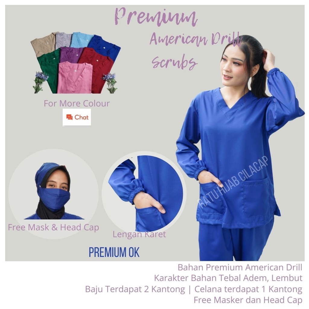 Baju OK OKA Lengan Panjang KARET Dokter Petugas medis Perawat Jaga PREMIUM DRILL