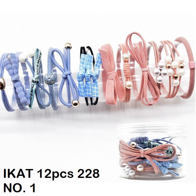 HC Ikat Rambut 12 Pcs KODE 228 Ikat Rambut Set Wanita Termasuk Tabung Kunciran Rambut Set-HC3205 MIX PINK