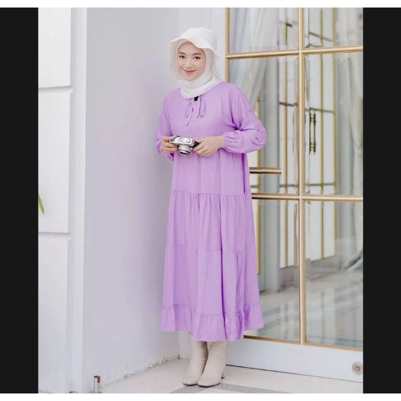 MIDI DRESS KEKINIAN MODERN BUSUI FRIENDLY TERMURAH TERLARIS POLOS RAYON ADEM