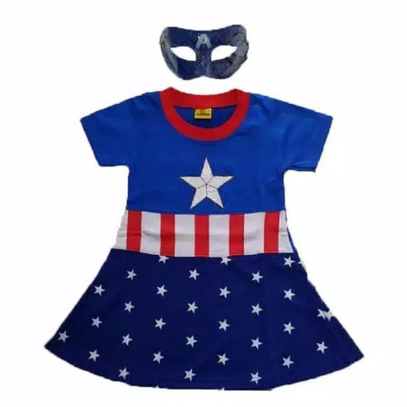 KOSTUM DRESS ANAK CAPTAIN AMERIKA CEWEK CAPGIRL TERBARU DAPAT TOPENG