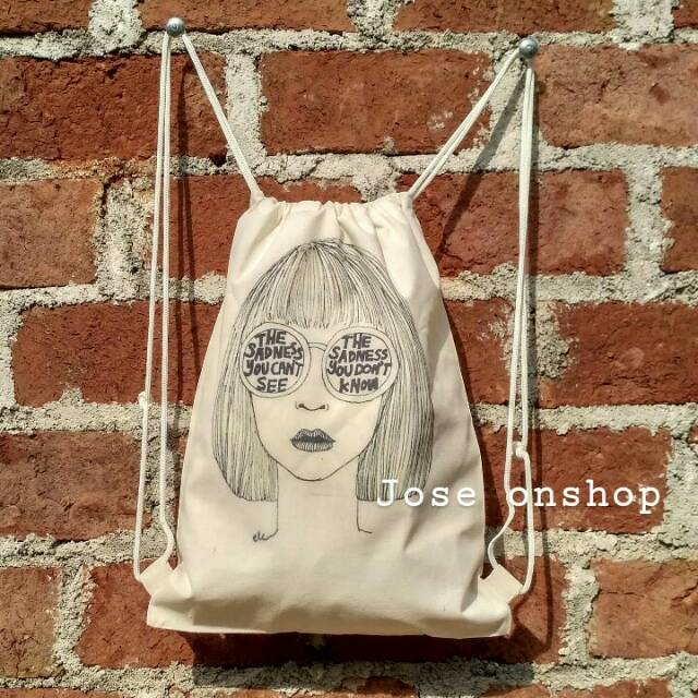 Stringbag sackbag tas gendong serut gym lukis vintage cewek kacamata