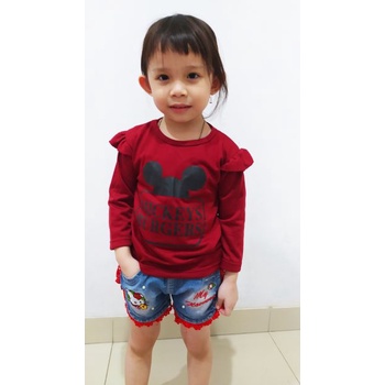 VISION ONLINE-BAJU KAOS MICKEY BURGERS ANAK PEREMPUAN KOREA LUCU 1 2 3 TAHUN MURAH LENGAN PANJANG BAjU KAOS T-SHIRT BOTTOMING ANAK PEREMPUAN LENGAN PANJANG KAOS MINNIE ANAK PEREMPUAN