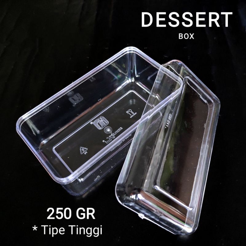 (Eceran) Toples Kotak Dessert Box Puding Kue Kering Mika 250GR Model Panjang