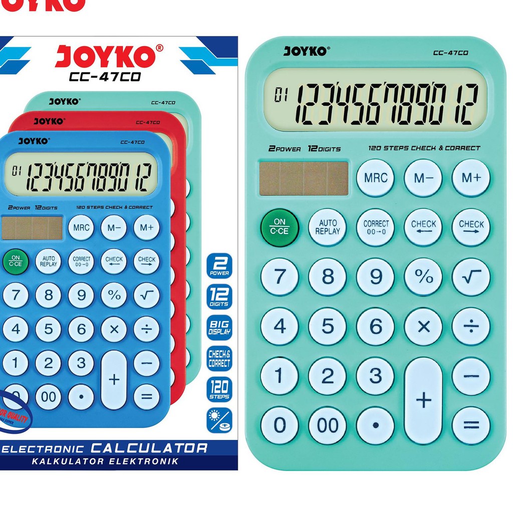 

8F8 Calculator Kalkulator Joyko CC-47CO Green 12 Digits Check Correct BU ASW