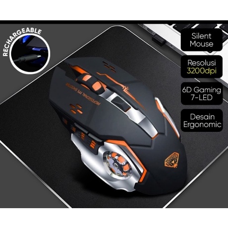 Mouse Gaming Wireless Silent 2.4Ghz RGB Charging Q3 High Resolution