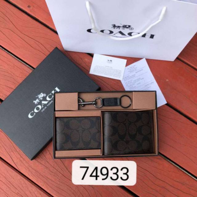 Coach Men Double Billfold Wallet Signature Canvas