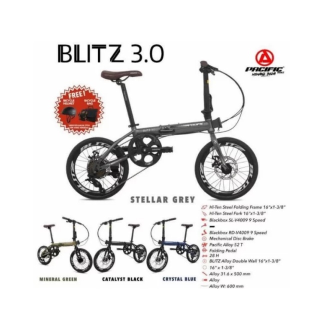 Sepeda Lipat Folding Bike 16 inch Blitzh 3.0 Free Helm