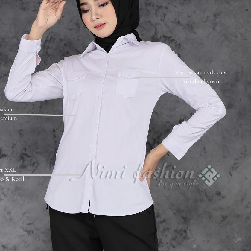 ♫ Kemeja Putih Polos Wanita Kantong dua / Kemeja Kerja Wanita Lengan Panjang / Kemeja Formal Wanita