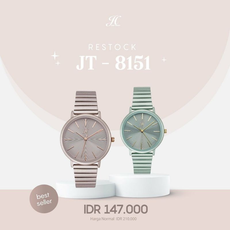 JT8151 JAM TANGAN WANITA RANTAI WARBNA PASTEL JIMSHONEY MARTAPURA ANTI AIR / Free Box + Sertifikat / Bisa COD