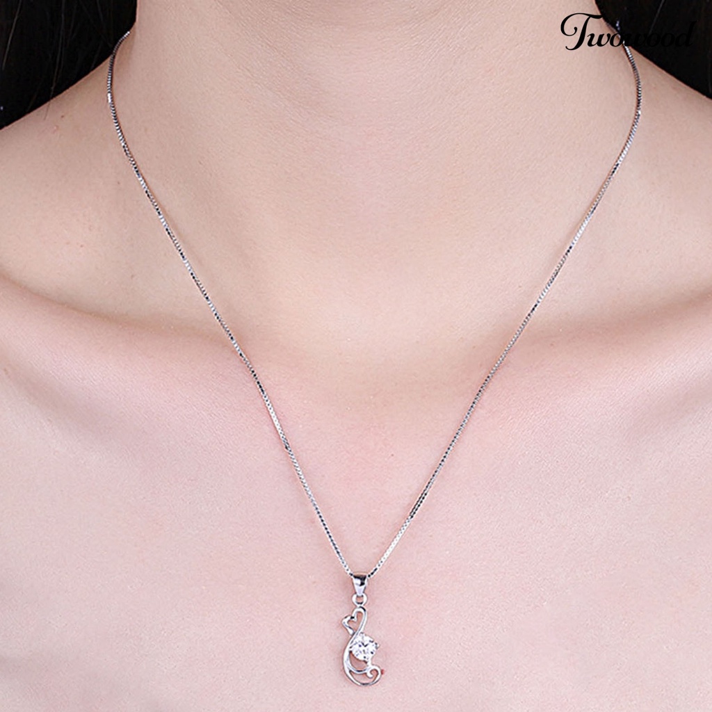 Twowood SILVERHOO Women Necklace Heart Shape Cubic Zirconia 925 Silver Hollow Out Pendant Long Lasting Clavicle Chain for Wedding
