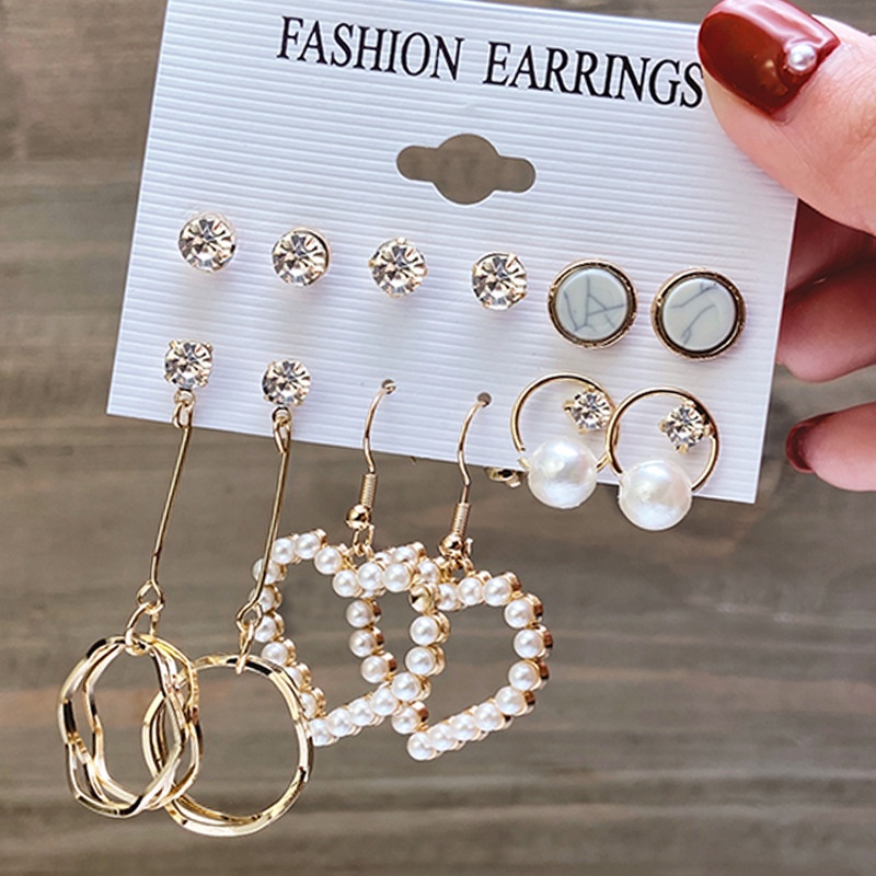 Set Anting Stud Hias Mutiara Rumbai Gaya Korea Untuk Wanita