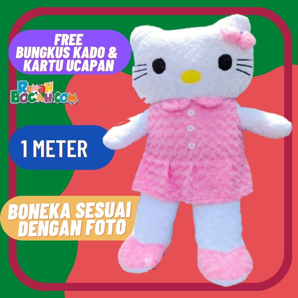 Boneka Karakter Hello Kitty 1 m meter Jumbo Besar Rok Pink untuk Kado Ulang Tahun Kado Anniversary K